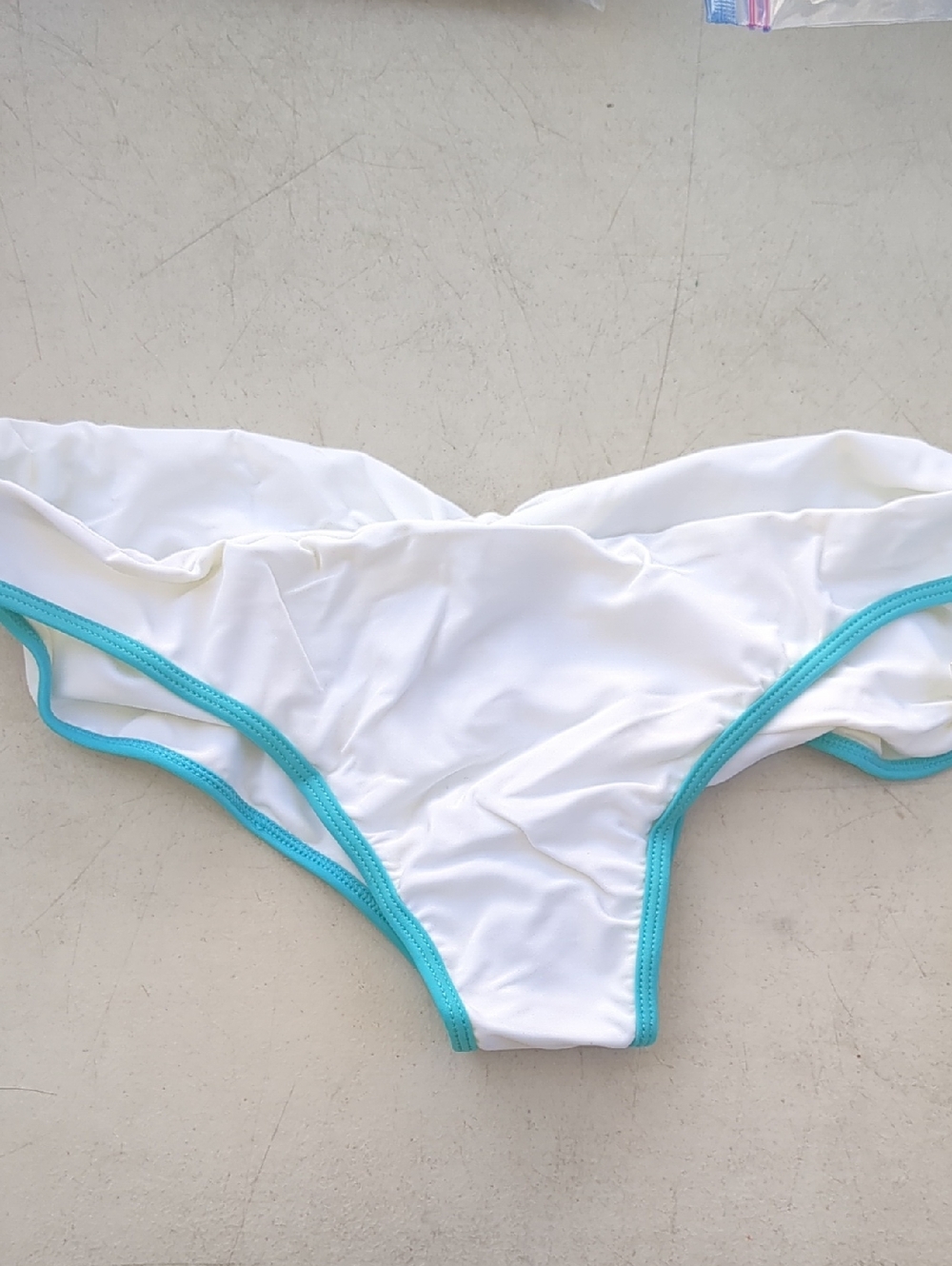 Nicolita White Bikini Bottom with Aqua Trim
